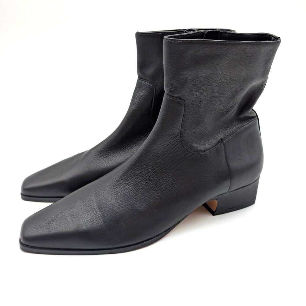 Steve Madden Dusty Block Heel Ankle Bootie Womens Black Leather Size US8.5M EU39